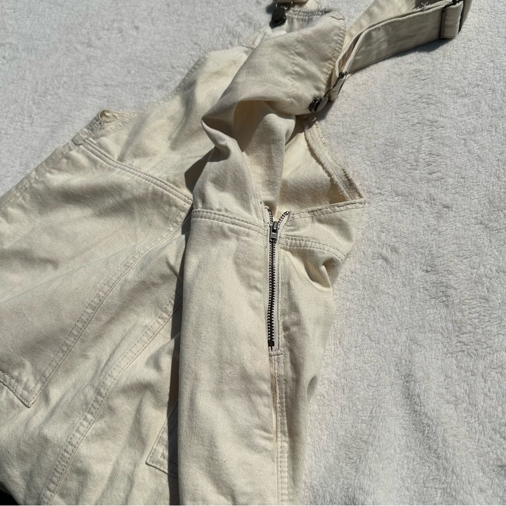 EU Zara TRF Cream Denim Overall Pinafore Midi Dress - Picture 13 of 16